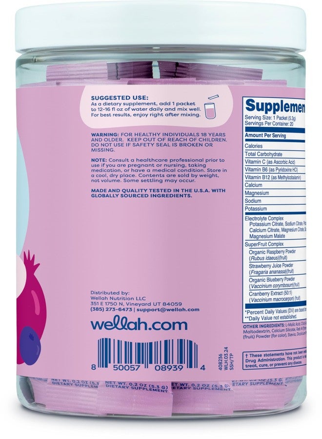 Wellah Splish Splash Hydration (Blueberry Pomegranate) 20 Stick Packs - Electrolyte Drink Mix with Superfruit Complex - Image 3